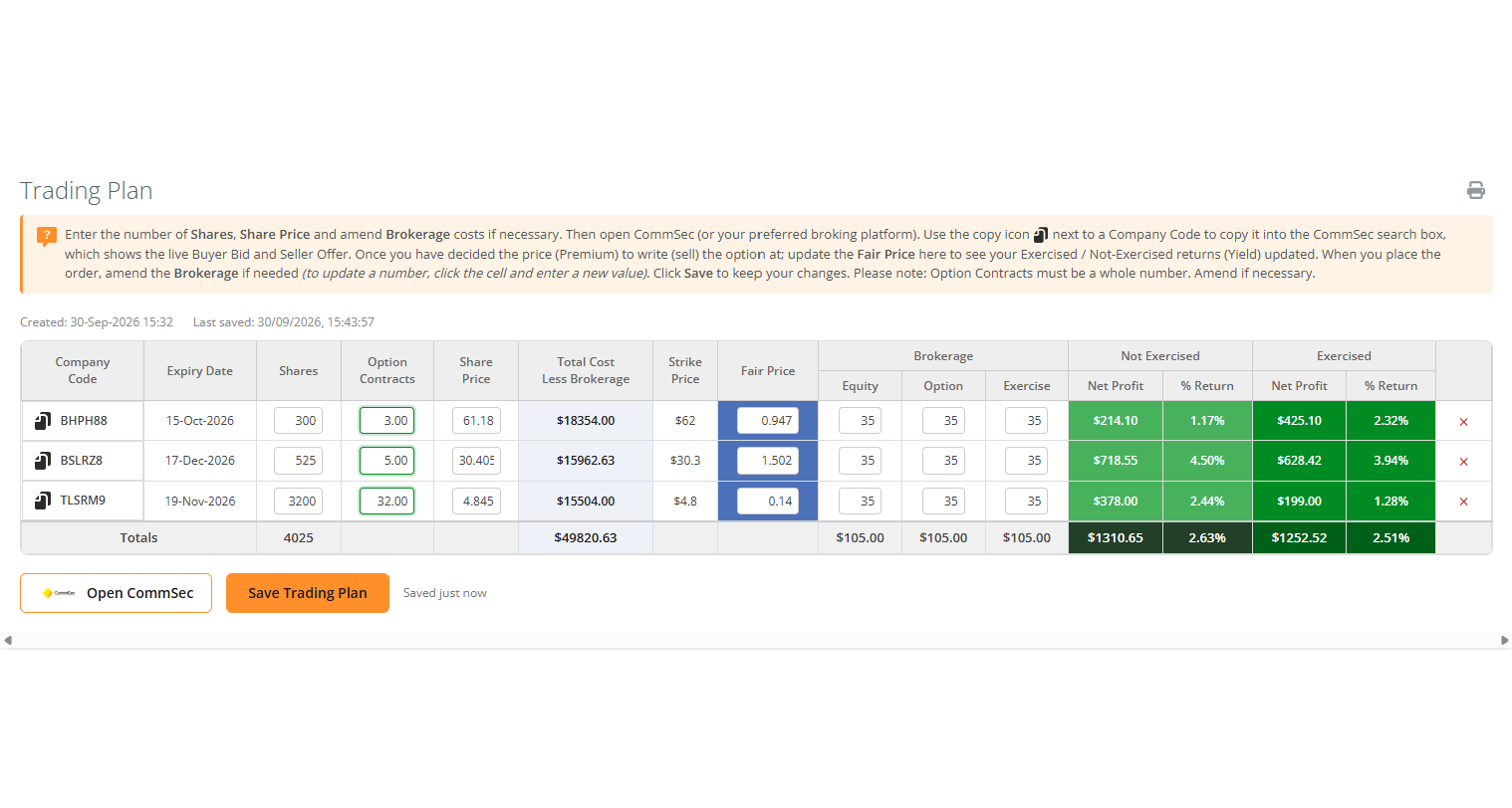 Trading Plan screenshot